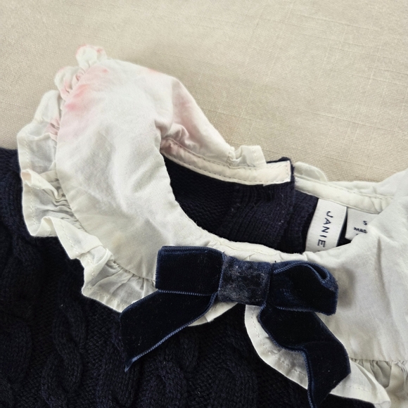 Janie & Jack Navy Blue Cable Knit Sweater with White Collar 4t/5t Girls - Picture 5 of 6